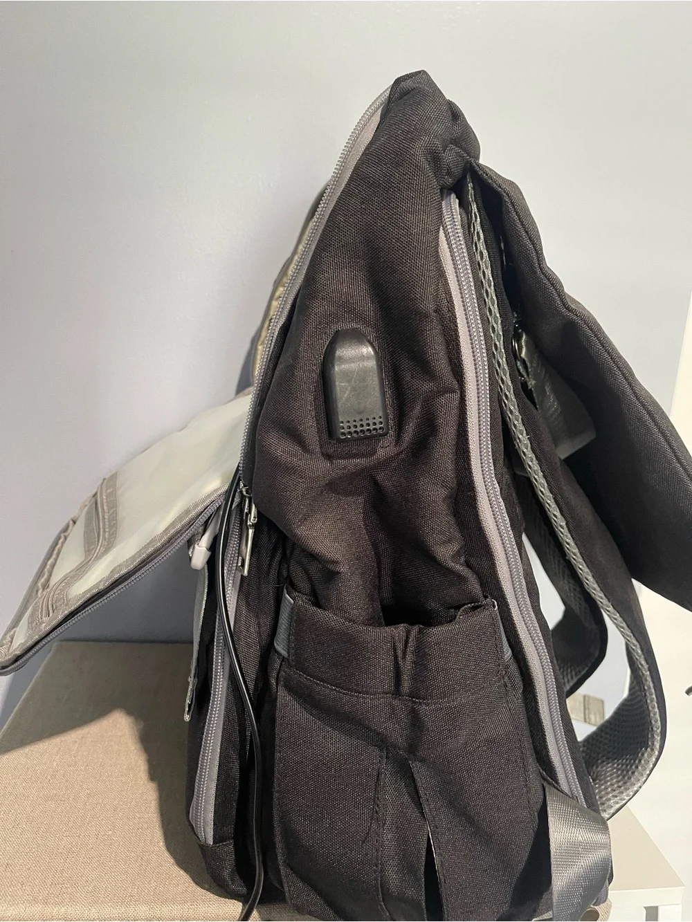 Black Diaper Backpack with Gray Accents